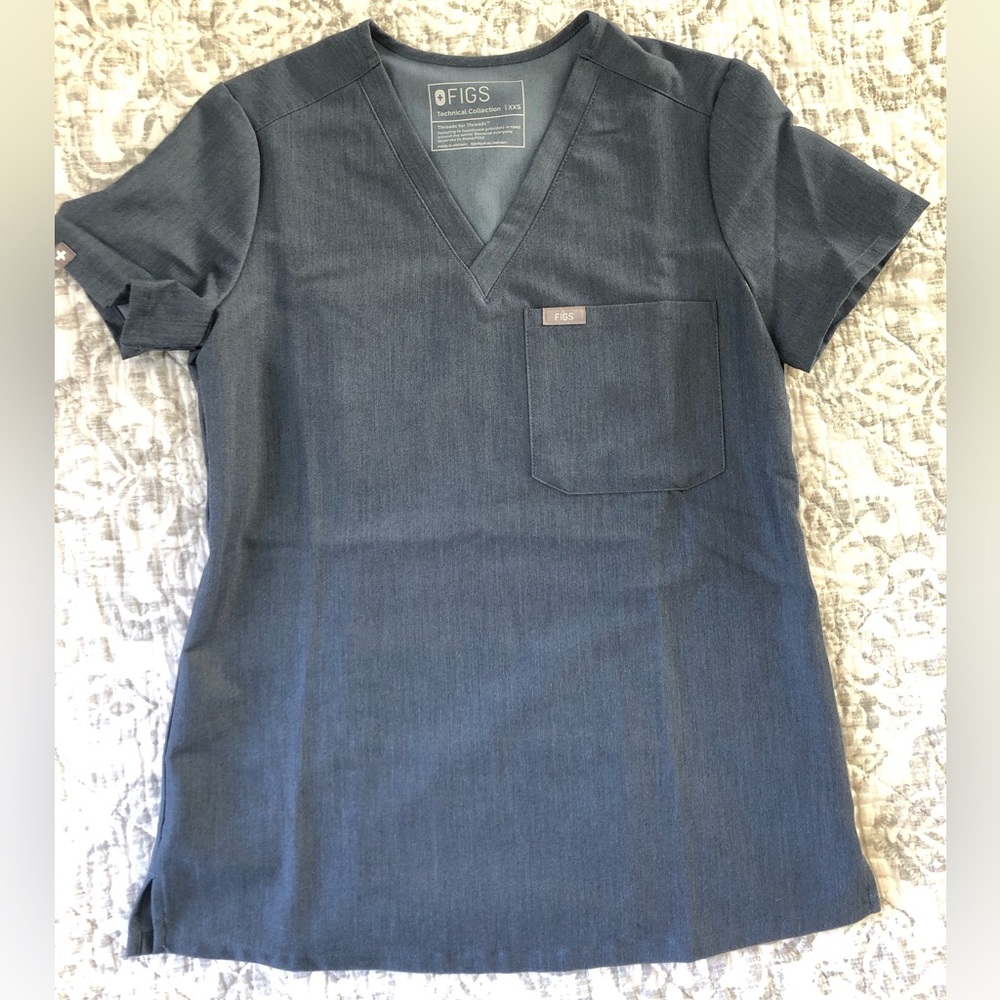 Figs Scrubs Heather Denim Set XXS Catarina top & XS Yola Skinny 2.0 pants - Picture 3 of 8
